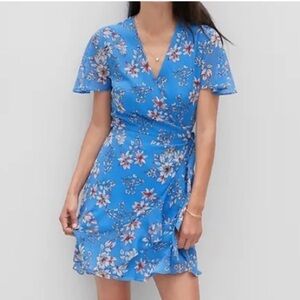 2/$30 Banana Republic - Blue Floral Mini Short Sleeve Wrap Dress